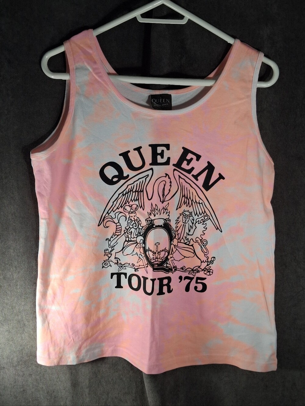 Official Queen Merchandise Tour '75 Pink White Faux Tie Dyed Tank Top NWOT L